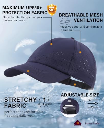 Home Prefer Mens Womens UPF50+ Sun Hat Athletic Adjustable Baseball Cap Quick Dry UV Protection Workout Running Golf Hat - color: Navy Blue, size: Large