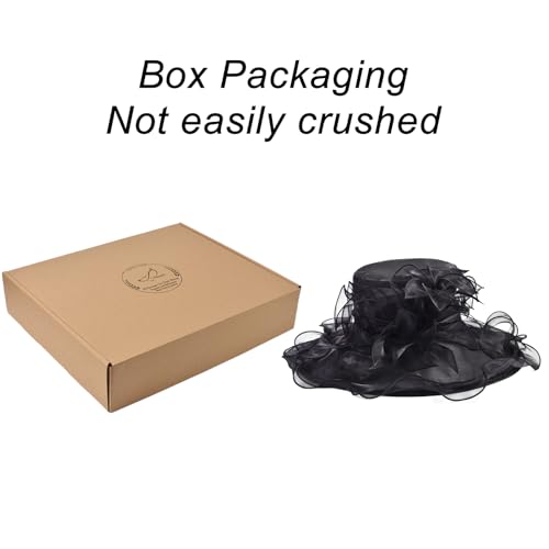 2026 Derby Hat, Classy Sun Hats for Women Ladies, Organza Feather Kentucky Fascinator for Tea Party Church UV Protection - color: S10-3700-black