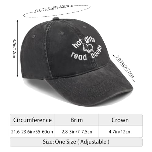 Embroidered Book Lover Baseball Cap for Men Women, Funny Washed Cotton Classic Dad Hat, Reading Lover Gift Idea - color: Hot Girls Read Books, Black