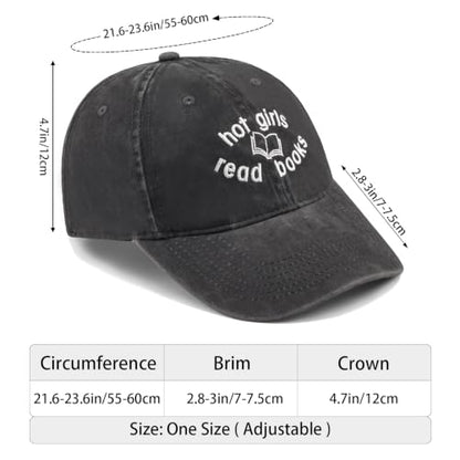 Embroidered Book Lover Baseball Cap for Men Women, Funny Washed Cotton Classic Dad Hat, Reading Lover Gift Idea - color: Hot Girls Read Books, Black