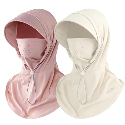 2 Pcs Cooling Breathable Balaclava Full Face Mask - color: Pink+khaki