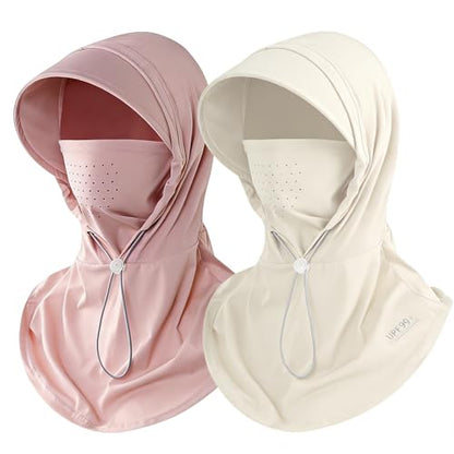 2 Pcs Cooling Breathable Balaclava Full Face Mask - color: Pink+khaki