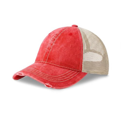 CHOK.LIDS Washed Trucker Hat Unstructured Distressed Pigment Dyed Cap - color: (Red)