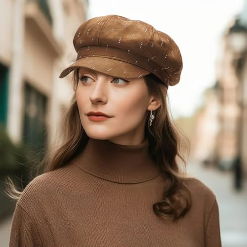 Newsboy Caps for Women Classic Beret Hats Autumn Winter Cap - color: D-brown