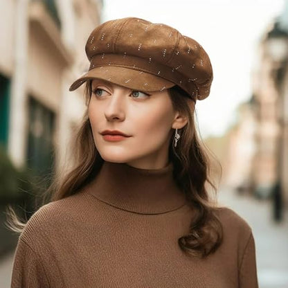 Newsboy Caps for Women Classic Beret Hats Autumn Winter Cap - color: D-brown
