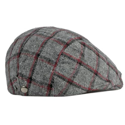 Newsboy Hat for Men Flat Cap Adjustable Tweed Ivy Gatsby Cabbie Hat - color: Grey-red Plaid
