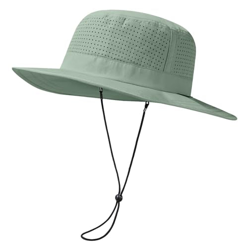 UPF 50+ Bucket Sun Hat with Laser Perforated Mesh Cooling Adjustable Breathable Lightweight for Outdoor Men Women - color: Frosty Green