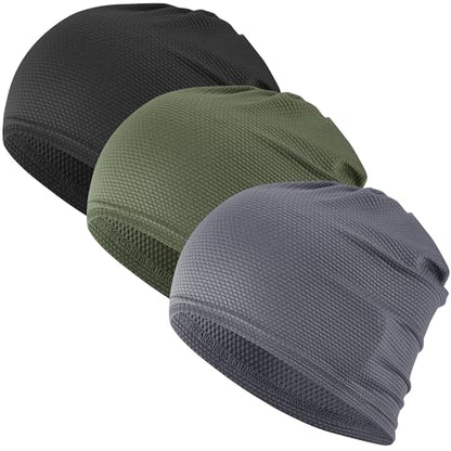 3-Pack Cooling Camo Skull Caps Summer Beanies for Men Women - color: Black+gray+army Green
