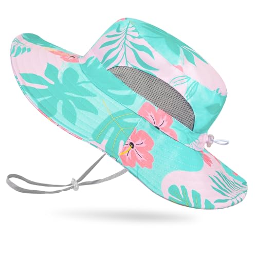 ICOSY Kids Sun Hat, UPF 50+ Girls Beach Hat for Toddler Kids - color: Blue Green