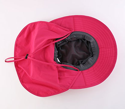 Home Prefer Outdoor UPF50+ Mesh Sun Hat Wide Brim Fishing Hat with Neck Flap Sun Hat for Men Women - color: Rose Red