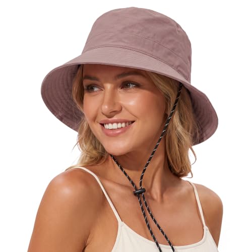 Durio Waterproof Bucket Hats for Woman UPF 50+ Sun Hat - color: Dusty Pink