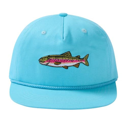 BASSDASH Embroidered Soft Top Flat Brim Duck Hat Snapback Cap for Hunting, Fishing, and Outdoor Activities - color: Sky Blue/Rainbow Trout