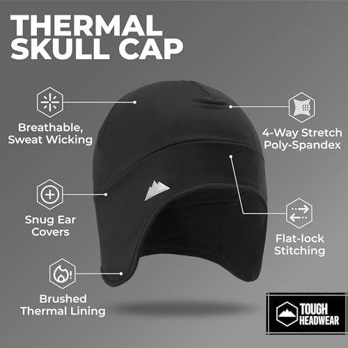 Tough Headwear Thermal Skull Cap - Moisture-Wicking Running Beanie - Snug Fit Ski Helmet Liner - Lightweight Cycling Cap - color: Black (3 Pieces)