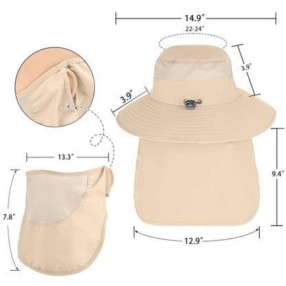 ZOORON Sun Hats for Men Women with Neck Flap Fishing UPF 50+ UV Protection - color: Beige (With Face Cover)