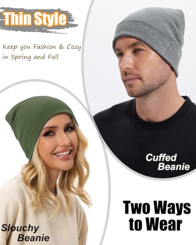 ROYBENS Thin 100% Cotton Beanie for Men Women Lightweight Slouchy Chemo Hat - color: 1pcs-army Green