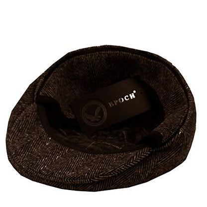 EPOCH Wool Blend Herringbone Winter Ivy Cabbie Hat w/Fleece Earflaps – Driving Hat - color: Ive2341brown, size: Medium