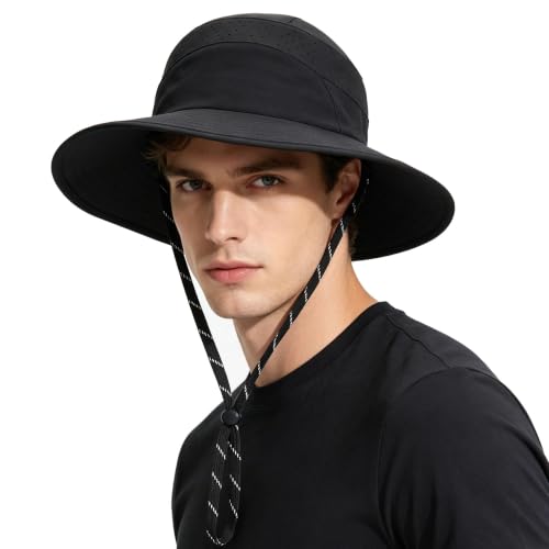 UPF50+ Bucket Hat, Wide Brim Sun Cap - color: Black