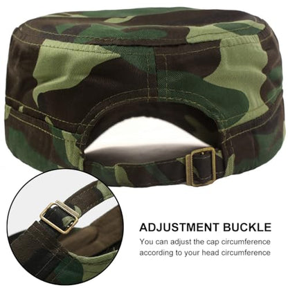 2 Pack Cadet Army Caps Flat Top Military Hats for Men Women - color: Green Camouflage