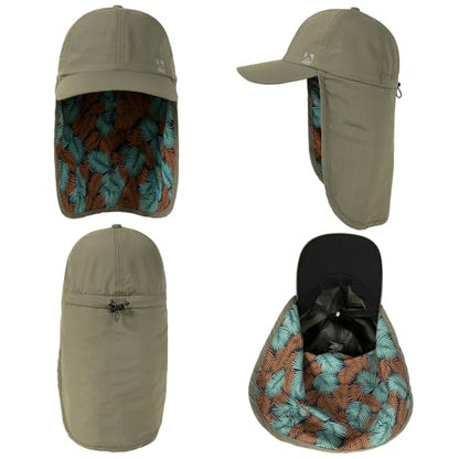 TOP-EX L/XL/XXL UV50+ Waterproof Neck Flap Baseball Sun Cap - color: Army Palm, size: X-Large