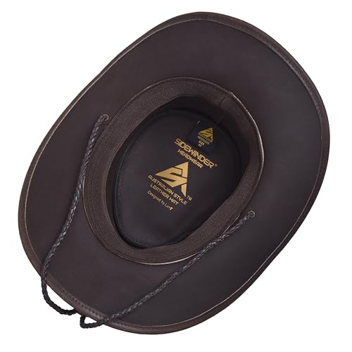Sidewinder Mens Cowboy Leather Hat Western Style Unisex Shapeable Outback Classic Braided Hatband - color: Dark Brown, size: Medium