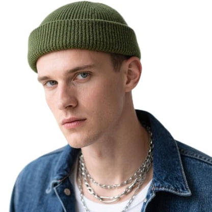 Wool Fisherman Beanies for Men Knit Fall Winter Beanie Hat Skull Cap - color: Army Green