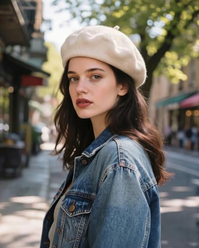 Wool French Beret Hats for Women Classic Winter Beanie Cap - color: White