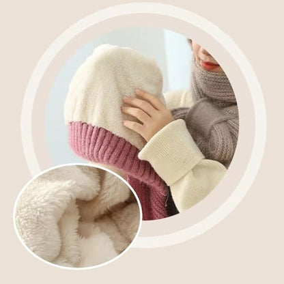 Sumolux Integrated Ear Protection Windproof Cap Scarf Elastic Knitting - color: Beige