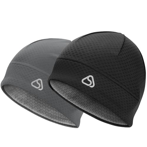Skull Cap for Men Women Unidirectional Moisture Absorption & Sweat Wicking Quick-Dry Running Hat Beanie, Thermal Helmet Liner - color: Black + Gray