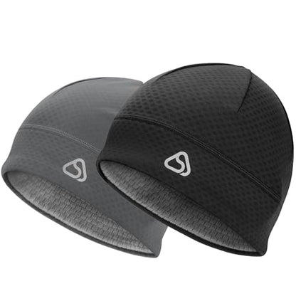 Skull Cap for Men Women Unidirectional Moisture Absorption & Sweat Wicking Quick-Dry Running Hat Beanie, Thermal Helmet Liner - color: Black + Gray