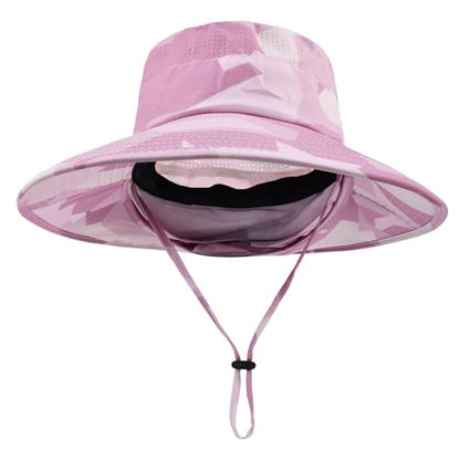ZOORON Sun Hats for Men Women with Neck Flap Fishing UPF 50+ UV Protection - color: Camo Pink