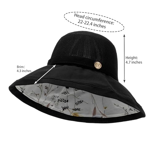 Women's-Mesh-Sun-Hats Beach Bucket Caps Outdoor-UV-Protection Foldable-Hat - color: Black