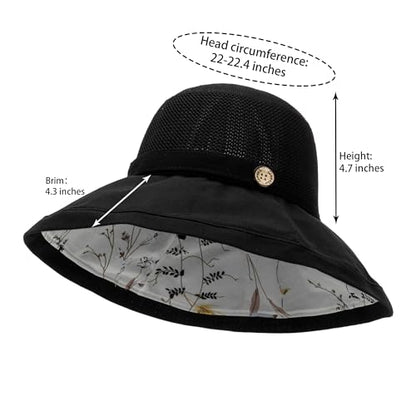 Women's-Mesh-Sun-Hats Beach Bucket Caps Outdoor-UV-Protection Foldable-Hat - color: Black