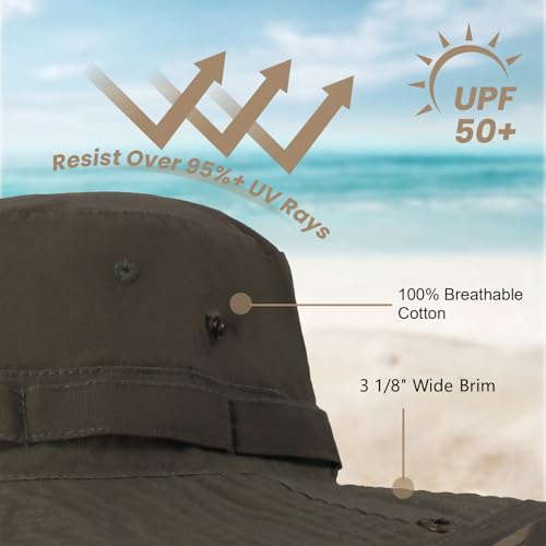 Bucket Hat UV Protection Sun Hat, Boonie Fishing Safari Hats for Outdoors - color: Olive Green-beige Inner