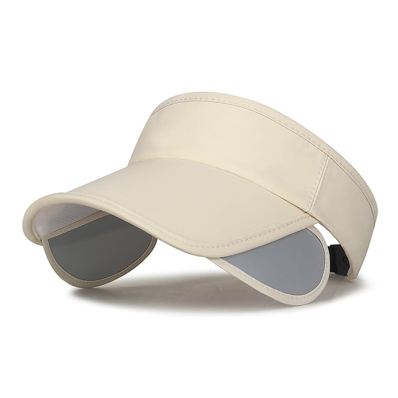 Summer Sun Visor Hat with Retractable Brim, Sun Golf Visor Hats Beach Hats for Men Women - color: Khaki