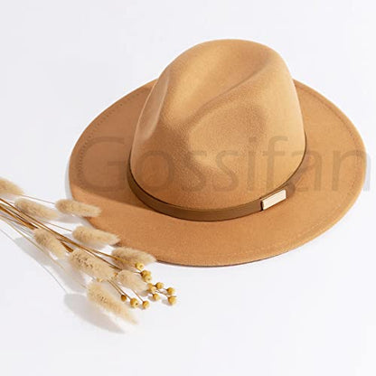 Fedora Hats for Men Wide Brim Panama Hat with Classic Belt - color: Z-beige Belt Camel