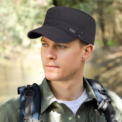 Cotton Military Caps for Men Women Unisex Flat Top Hat Adjustable Cadet Army Cap - color: Grey