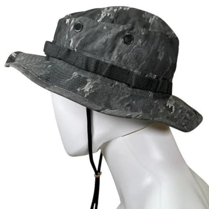 Military Boonie Hat, A-TACS Camo Pattern, Tactical Sun Hat with Chin Strap - color: A-tacs Ghost, size: 7
