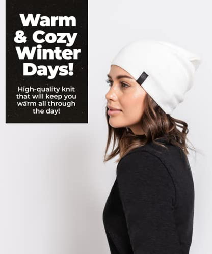 Warm Slouchy Beanie Hat - Deliciously Soft Daily Beanie in Fine Knit - color: Beige