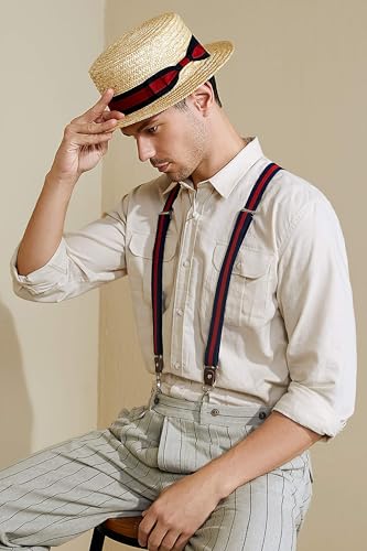 BABEYOND Men's Straw Boater Hat, 1920s Gatsby Summer Costume Accessory - color: Red Black, size: Large-X-Large