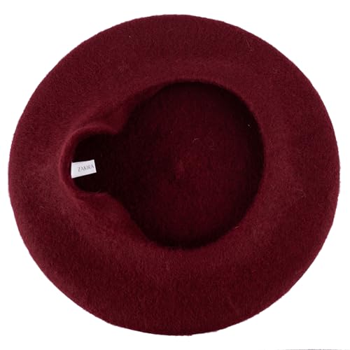 ZAKIRA Wool French Beret for Men & Women, Plain - color: Burgundy