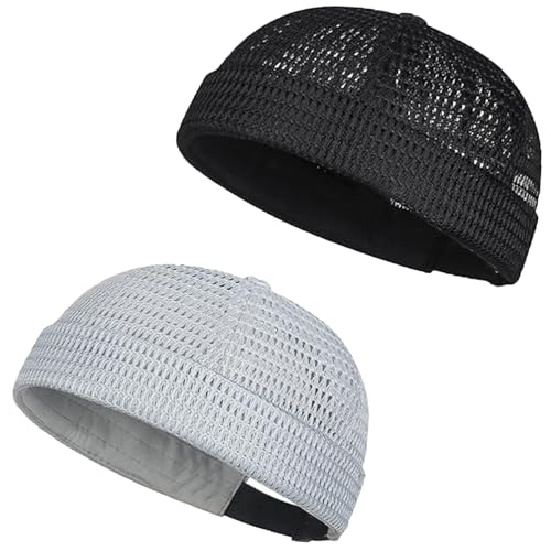 2 Pack Men’s Breathable Brimless Docker Hat,Lightweight Mesh Skull Cap,Hip-Hop Cap Docker Beanie for Summer Outdoor Wear - color: 2 Pcs-b