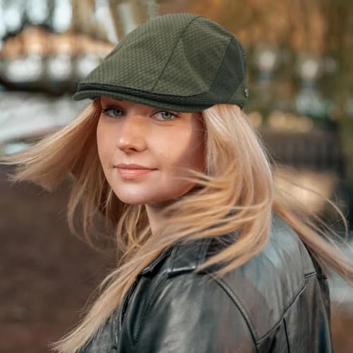 Mesh Cap Breathable Summer Newsboy Hat Adjustable Beret Ivy Cap Irish Cabbie Driving Fishing Hats - color: Olive Green