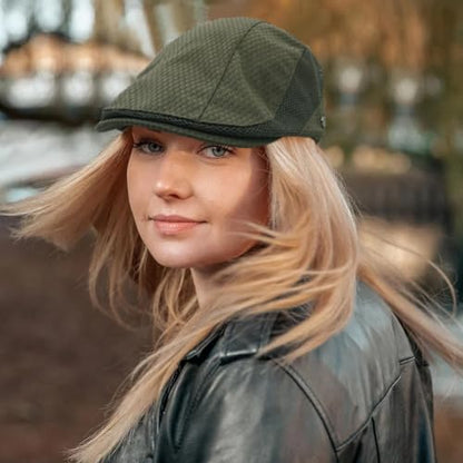 Mesh Cap Breathable Summer Newsboy Hat Adjustable Beret Ivy Cap Irish Cabbie Driving Fishing Hats - color: Olive Green