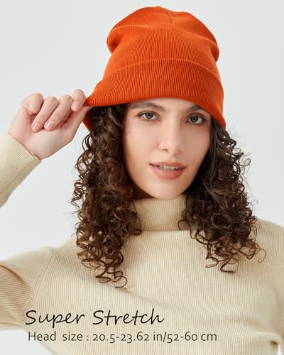 Satin Lined Knit Beanie Hat-100% Cotton Winter Hats for Women Men - color: 1-orange