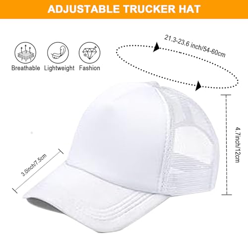 Trucker Hats Bulk Blank Mesh Sublimation Blank Hats Adjustable Baseball Caps Hats for Men and Women - color: 6pcs White Hat