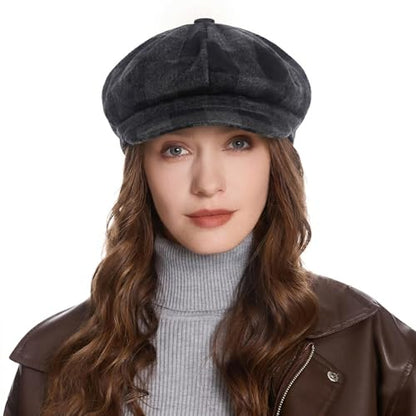 ZLYC Women Classic Newsboy Cap Visor 8 Panel Gatsby Cabbie Paperboy Hat - color: Plaid Dark Gray