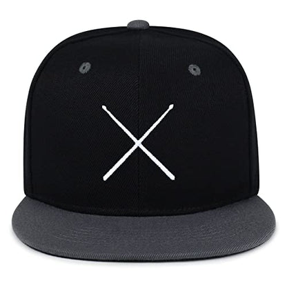 JPAK Drum Stick Hip-Hop Snapback Hat Embroidered Baseball Cap Drummer - color: 18. Black/Grey