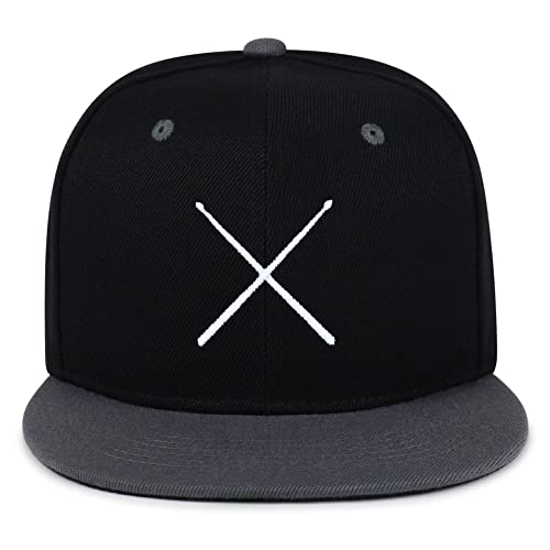 JPAK Drum Stick Hip-Hop Snapback Hat Embroidered Baseball Cap Drummer - color: 18. Black/Grey
