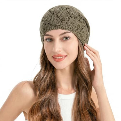 ZLYC Crochet Slouchy Beanie for Women Soft Lightweight Skull Cap - color: Solid Khaki