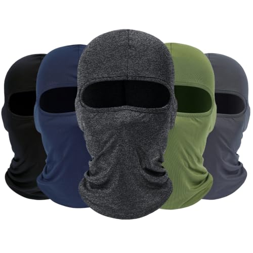 ROXUN Balaclava Ski Mask, 5 Pack Neck Gaiter Motorcycle Summer Cooling - color: B5-black+army Green+navy+dark Gray+heather Gray